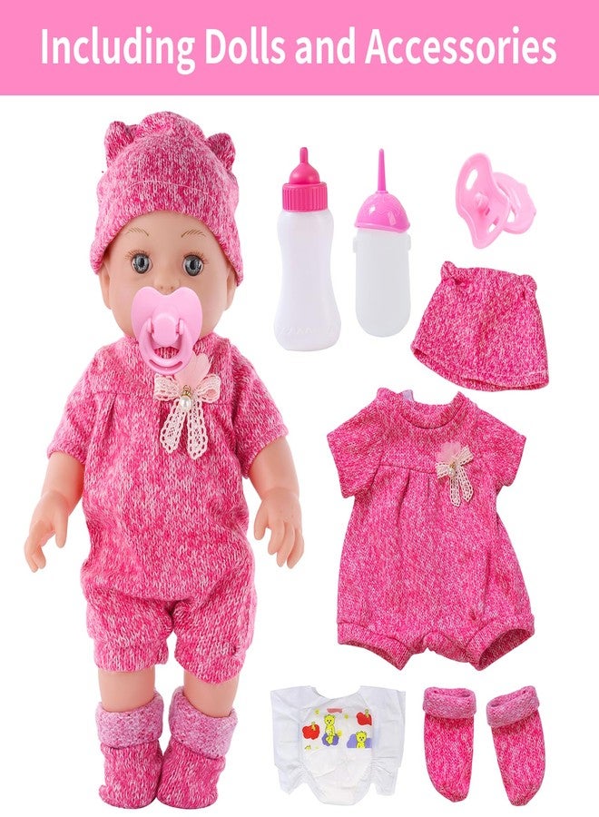 DONTNO 12 Inch Baby Doll with Clothes and Accessories, Reborn Alive Baby Doll Feeding and Caring Set with Baby Bottles Diaper Nipple for Little Girls Pretend Play Set - Image 2
